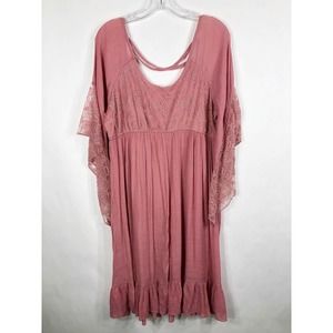 Boho Size 14 16 Dress Pink Lace Floral Peasant 909